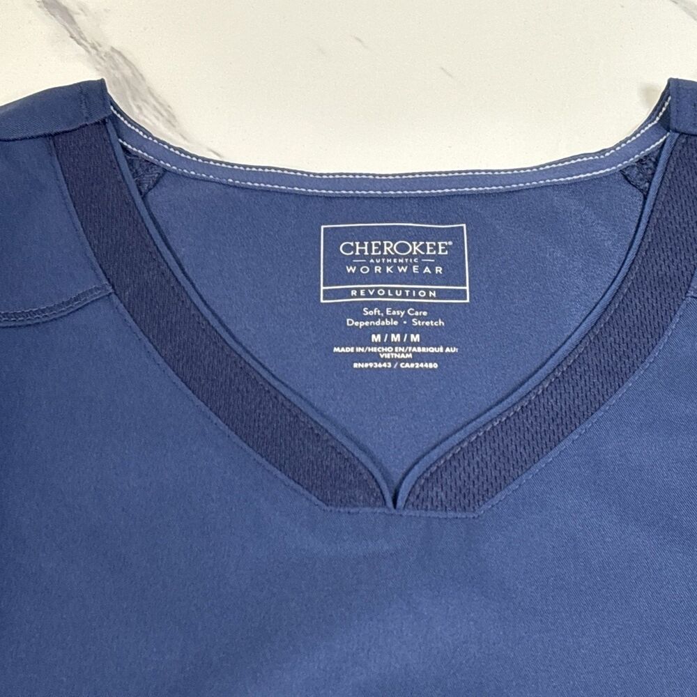 Cherokee Modern Classic Revolution V-Neck Scrub Top Navy Blue Size Medium - Picture 11 of 13